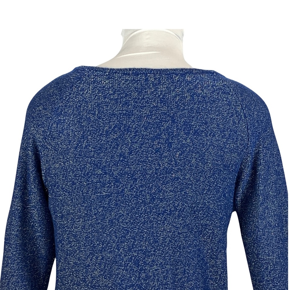 BISOU BISOU Blue w/ Metallic Zippered Shoulders Long Sleeve Sweater size Large - Picture 12 of 14